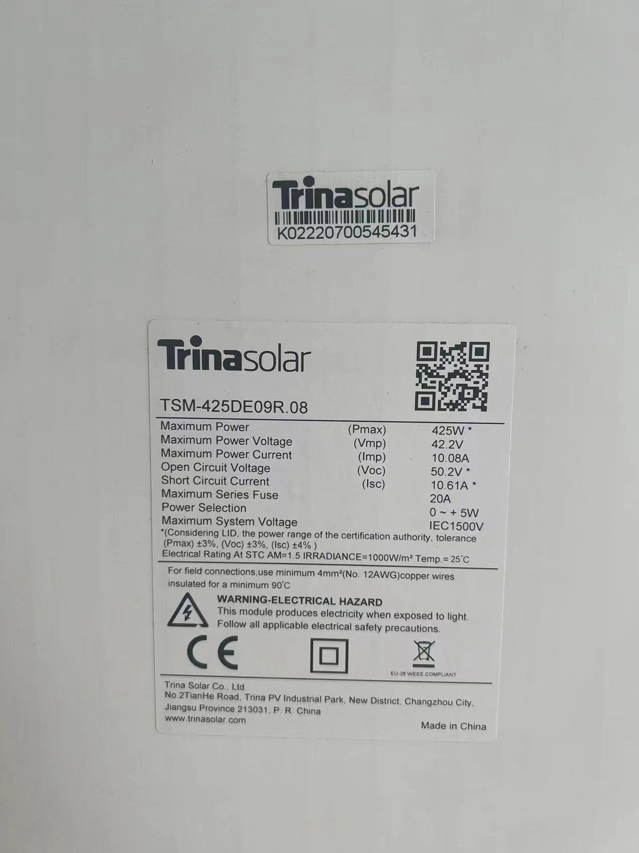 El marco negro de Trina Solar Panel 420w 425w artesona 430w 435w para el uso del tejado